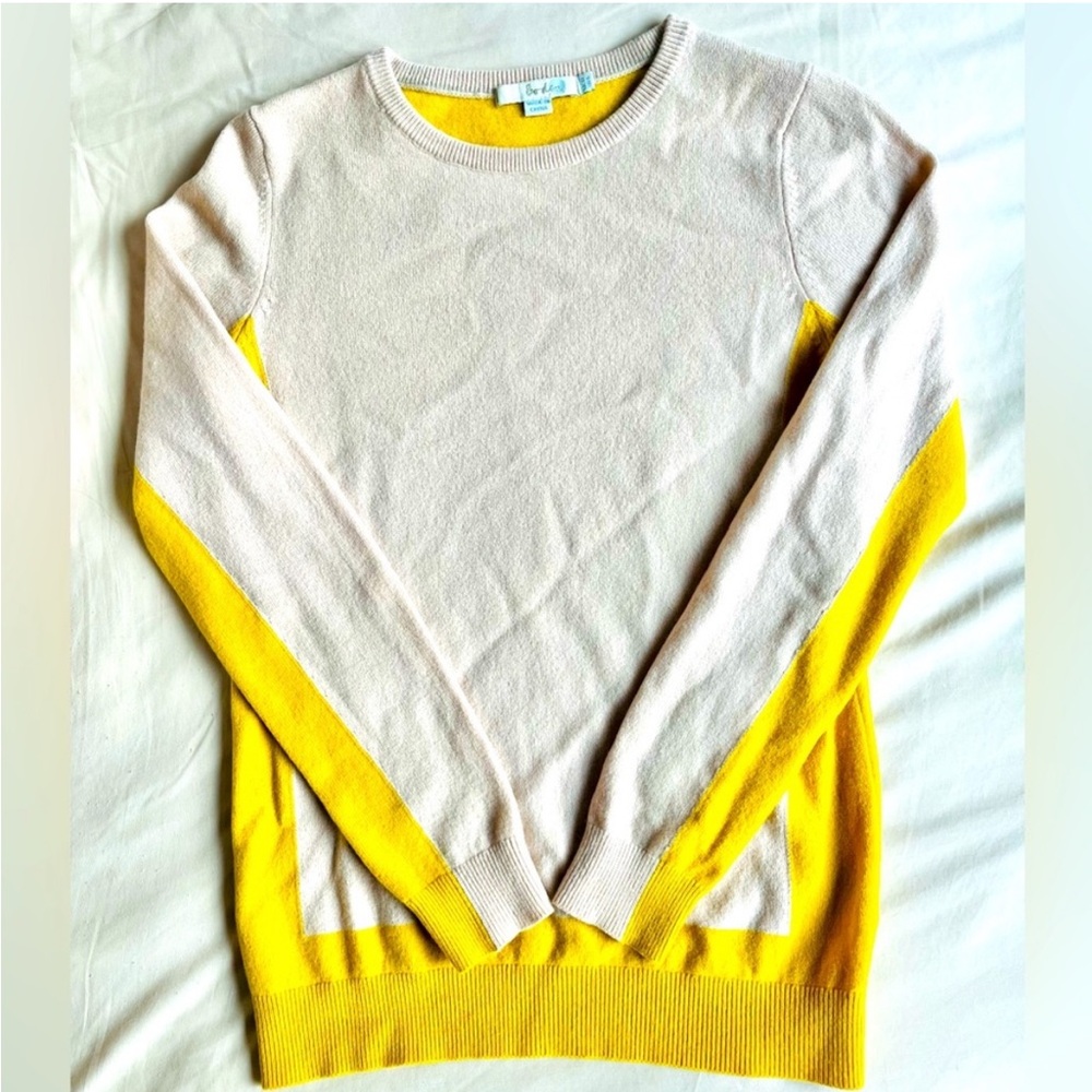 Boden Cashmere Yellow/Pink Sweater Small NWOT